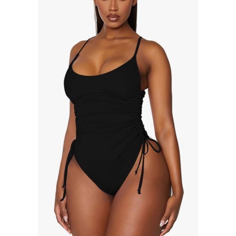 Viottiset Womens Ruched High Cut One Piece Swimsuit Tummy Control Cheeky L